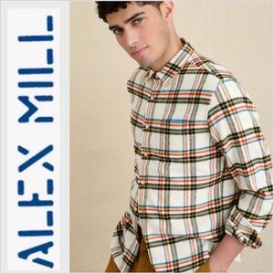 Alex Mill Plaid Flannel Cotton Button shirt sz XL ecru multi